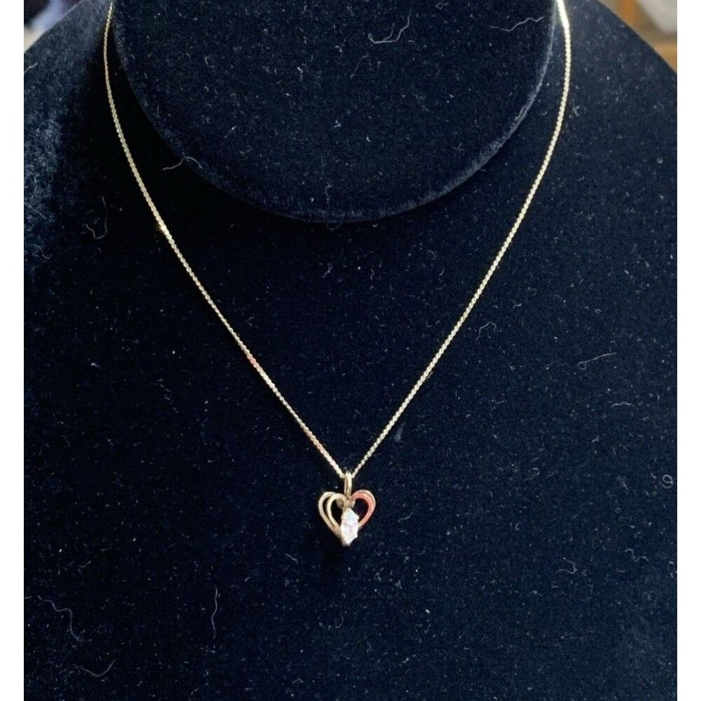Vintage 14K GF Double Heart CZ Necklace 17”
